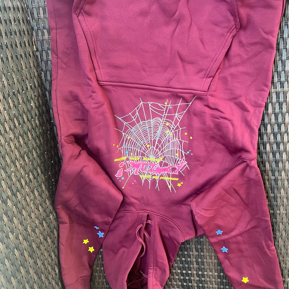 Maroon Hoodie with Web and Star Design